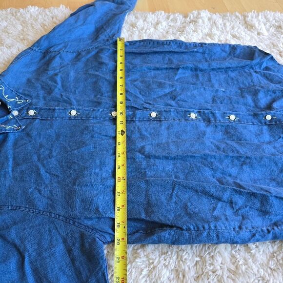 Everlane Womens Blue Denim Button Down Embroidered - Picture 7 of 8